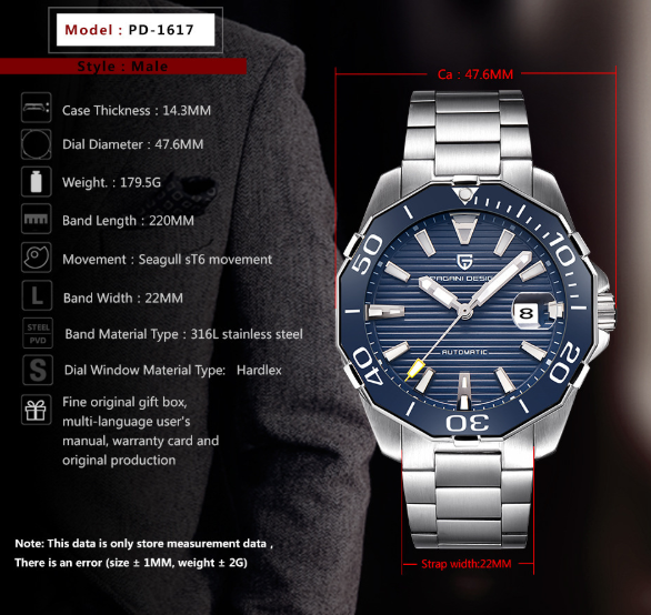 PAGANI DESIGN Men's Waterproof Mechanical Watch