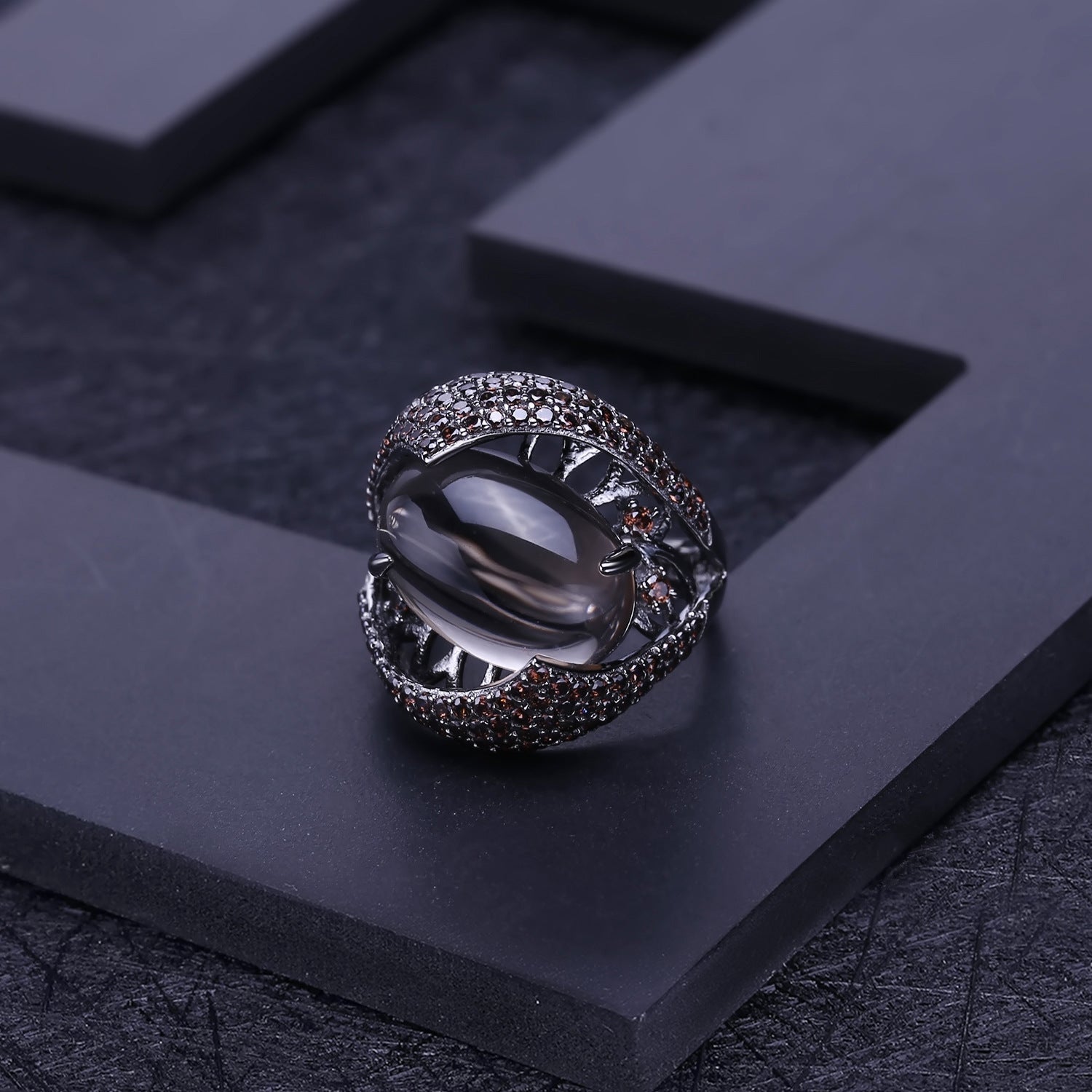 Luxury S925 Sterling Silver Ring with Natural Gems